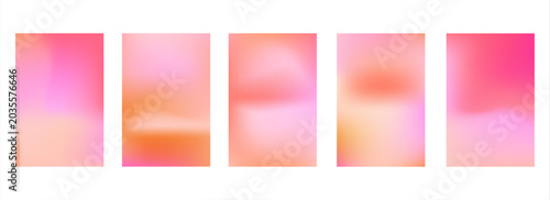Abstract set of fluid vibrant wavy orange, red and pink mesh gradient backgrounds. Bright warm magenta, peach and yellow colors digital watercolor print for aesthetic business design, banner