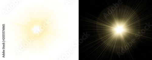 фотографія Glowing light burst with rays on white and black backgrounds for design isolated