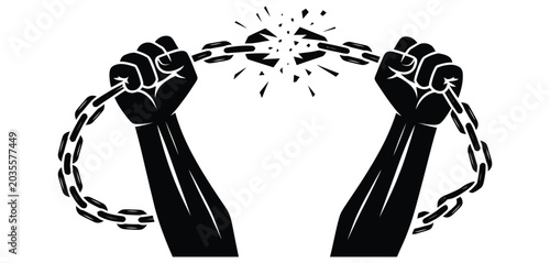 Canvas Print Strong Clenched Fist Breaking Chains Illustration Symbolizing Freedom Against Sl