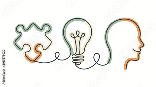 Quadro su tela Innovation Idea Light Bulb Brain Puzzle.