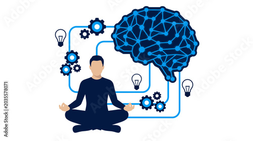 Konstfotografi Man Meditating with Brain Thoughts.