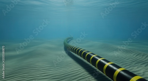 Submarine communication cable lies on the sandy ocean floor, connecting the world