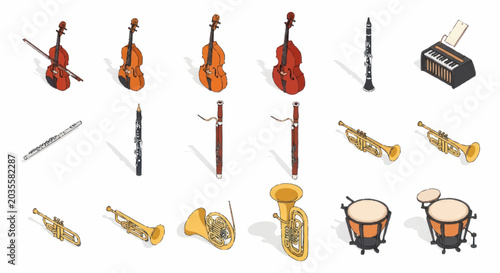 Foto Collection of Musical Instruments for Orchestra Performance and Concerts