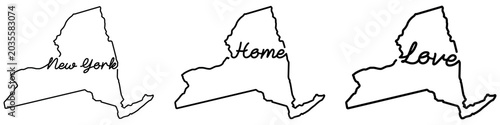 Photos Minimal New York state contour set including handwritten state name, home lettering, love text