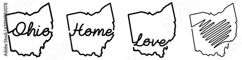 Konstfotografi Minimal Ohio state silhouette bundle featuring handwritten name, home script, love text and heart icon
