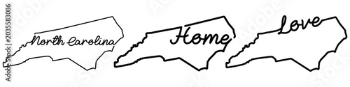 Photos North Carolina state outline vector collection with home and love text
