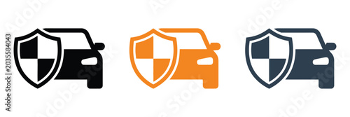Photos Automotive security icons set black orange and blue car shield illustrations for