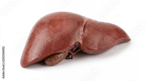 Fresh raw beef liver isolated on white background in studio lighting
