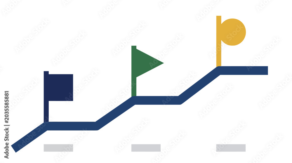 Foto Flags on a blue graph line.