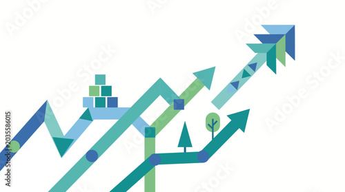 Foto Green Arrows Pointing Upward Trend.