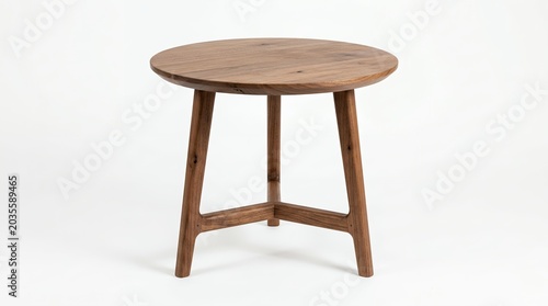 Minimalist wooden side table with stone top in bright indoor setting