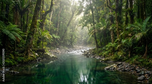 Misty Jungle River Nature Desktop Wallpaper Background for PC Screen 8K Ultra HD UHD