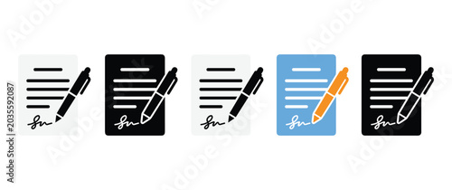 Cuadro en lienzo Signature line icon and paper document with pen.