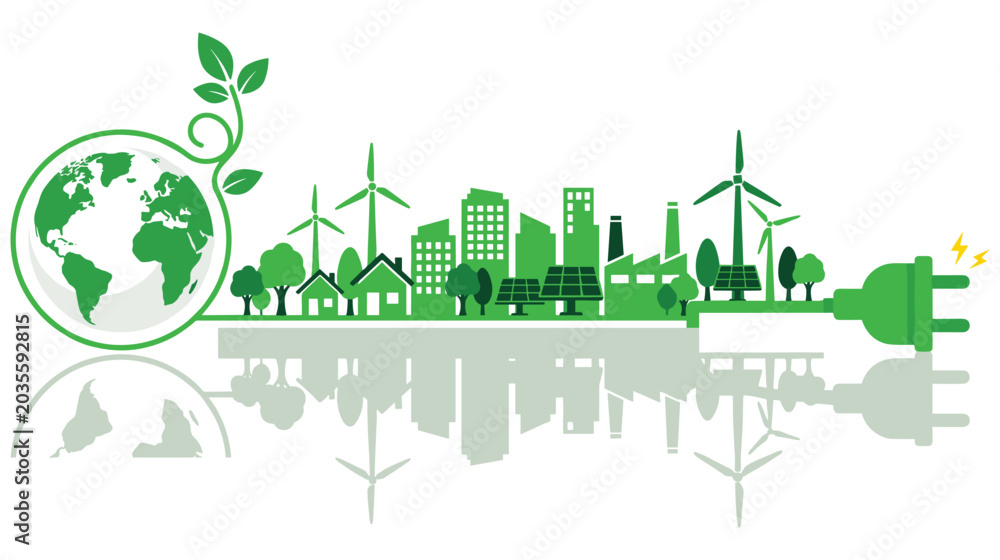 Naklejka premium Green city concept with renewable energy sources.