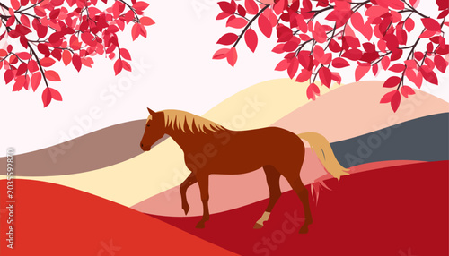Obraz na płótnie Brown Horse Flat Design Vector Illustration