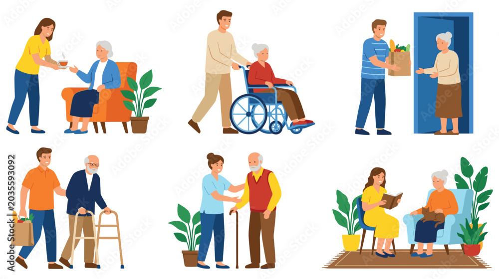 Fototapeta premium Elderly people receiving care and support from caregivers.