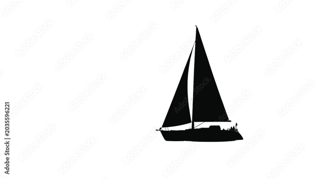 Fototapeta premium Silhouette of a sailboat with full sails navigating the water, representing travel and adventure.