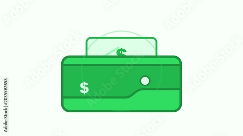 A green wallet with cash protruding from the top pocket on a white background