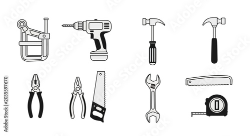 Construction and Repair Hand Tools Icon Set