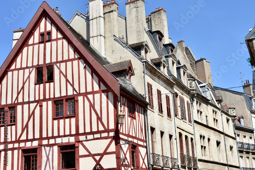 Row of French Townhouses with Half-Timbered House on the End