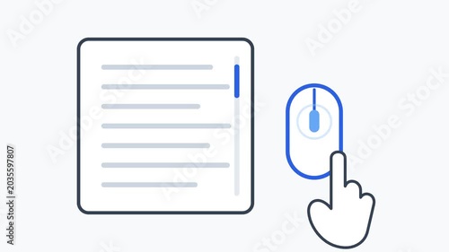 A hand clicks a computer mouse next to a document icon on screen