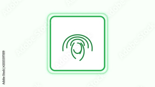 A green fingerprint icon is centered within a square outline on a white background.