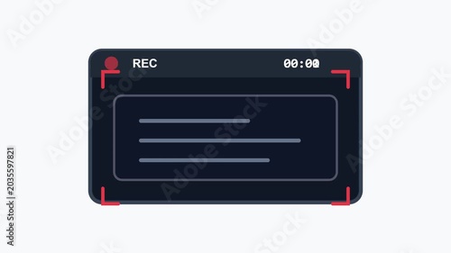 A video recording interface displays a blank screen with red corners and REC symbol.