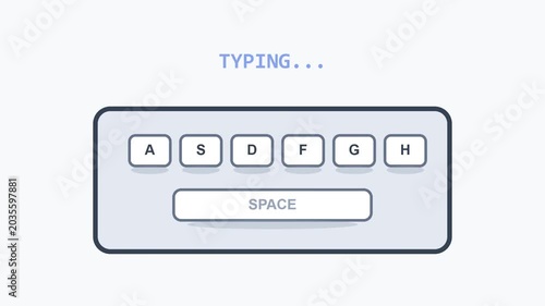 A person is typing on a keyboard with letters on the keys in a dimly lit room.