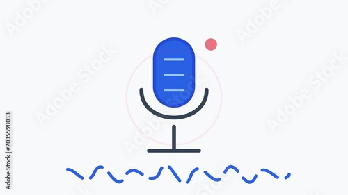 A blue microphone is recording sound waves in a digital graphic illustration.