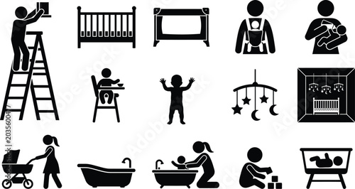 Photos Baby related Pictograms Silhouette Icons On A White Background