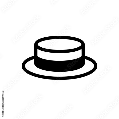 Round boater hat black white icon