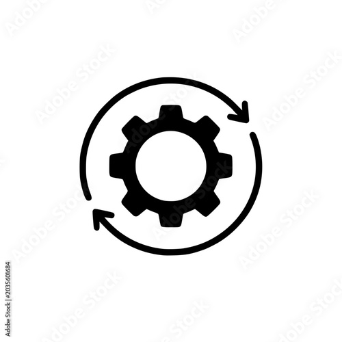 Circular moving gear black white icon