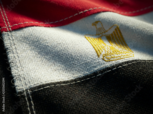 Bild auf Leinwand Close-up of the Egyptian flag with the golden Eagle of Saladin emblem