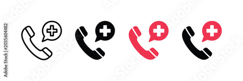 Cuadro en lienzo Emergency Medical Phone Call Icon Set featuring urgent call symbols, ambulance c