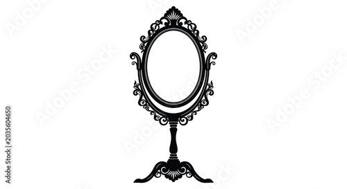 Ornate vanity mirror with decorative frame black silhouette