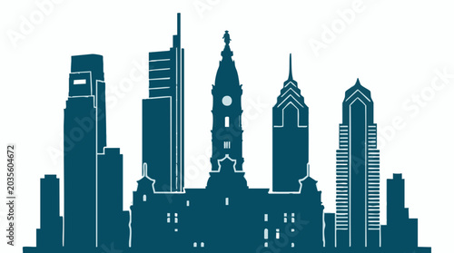 Philadelphia skyline silhouette vector illustration featuring iconic city hall