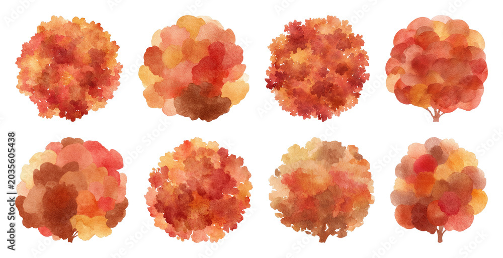 Obraz premium PNG Autumn watercolor tree illustrations on transparent background