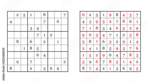 Sudoku challenge with blank and filled boards