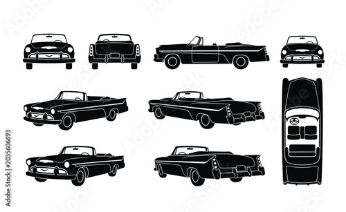 Bild auf Leinwand 1930s American Classic Sedan Limousine Silhouette Set — Pre-War Antique Automobi