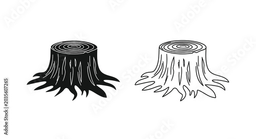 Tree Stump Silhouettes Black And White Line Art Illustration Silhouette
