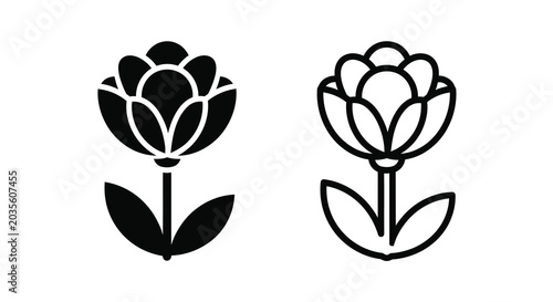 Two Black Tulip Silhouettes With Leaves On White Background Silhouette