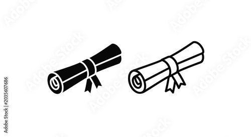 Rolled parchment scroll with ribbons black silhouette