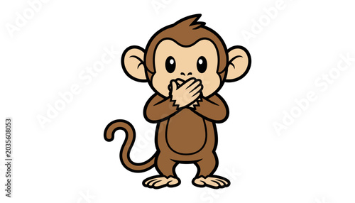 Photography Cartoon monkey covering mouth with hands