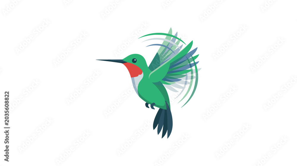 Naklejka premium Hummingbird in flight with blurred wings showing motion on white background