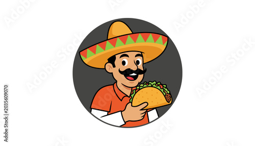 Man in sombrero holding taco