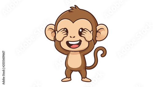 Playful Monkey Peeking Cartoon Character
