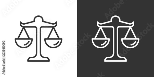 Foto Scales of Justice: A minimalist illustration of the scales of justice, symbolizing law, fairness, and balance