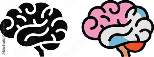Fényképezés Brain icons with black and stylized for medical or science concepts, featuring c