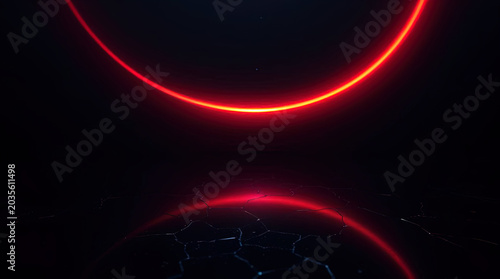 Abstract 3D rendering of a cosmic swirling vortex of glowing fire energy and fluid blue light trails over a dark background