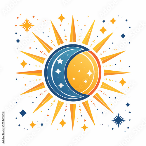 Sun and Moon Celestial Icon with Stars